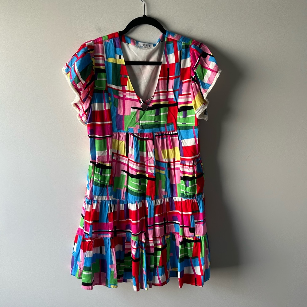 THML multi color colorblock flutter sleeve dress